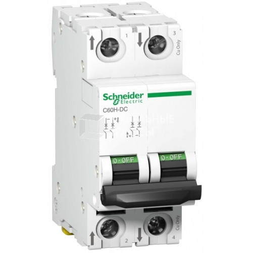 Выключатель автоматический двухполюсный C60H-DC 63А C 10кА | A9N61539 | Schneider Electric