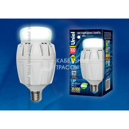 Лампа светодиодная LED-M88-100W/NW/E27/FR ALV01WH LED мощная с мат. рассеивателем. Материал корпуса алюминий. 4000К. Серия Venturo. . | 09507 | Uniel