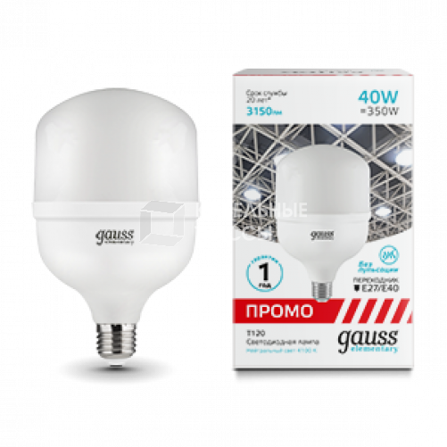 Лампа светодиодная промышленная Elementary T120 40W 3150lm 4100K E40 Promo LED 1/20 | 60424 | Gauss
