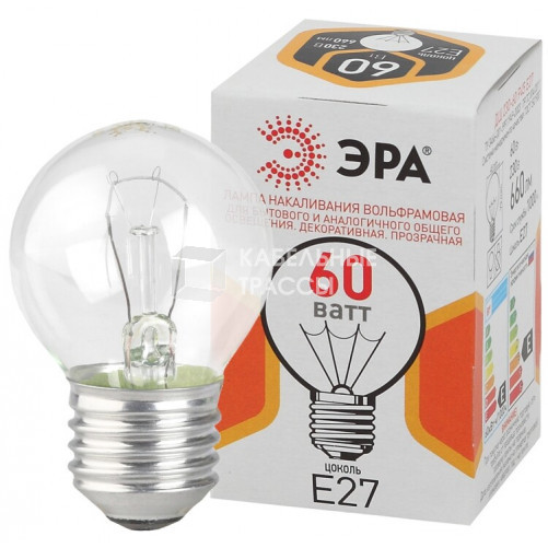 Лампа накаливания ЛОН ДШ (P45) шар 60Вт 230В Е27 цв. упаковка | Б0039139 | ЭРА