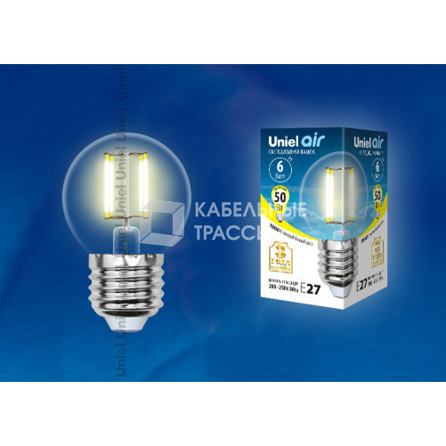 Лампа светодиодная LED-G45-6W/WW/E27/CL GLA01TR LED. 