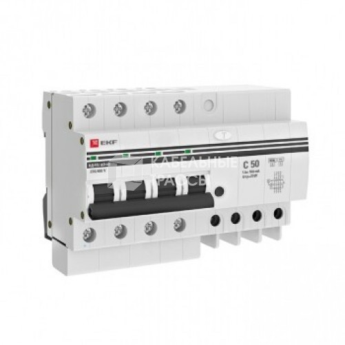 Выключатель автоматический дифференциальный АД-4 S 50А/100мА (характеристика C, AC, электронный, защита 270В) 6кА PROxima | DA4-6-50-100S-pro | EKF