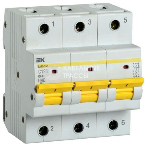 Выключатель автоматический трехполюсный ВА47-150 125А C 15кА | MVA50-3-125-C | IEK
