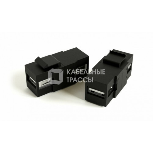 KJ1-USB-A2-BK Вставка формата Keystone Jack с проходным адаптером USB 2.0 (Type A), ROHS, черная | 251214 | Hyperline