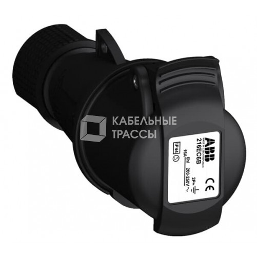 Розетка кабельная Easy&Safe 216EC6B,16А,2P+E,IP44,6ч,черн|2CMA103578R1000| ABB