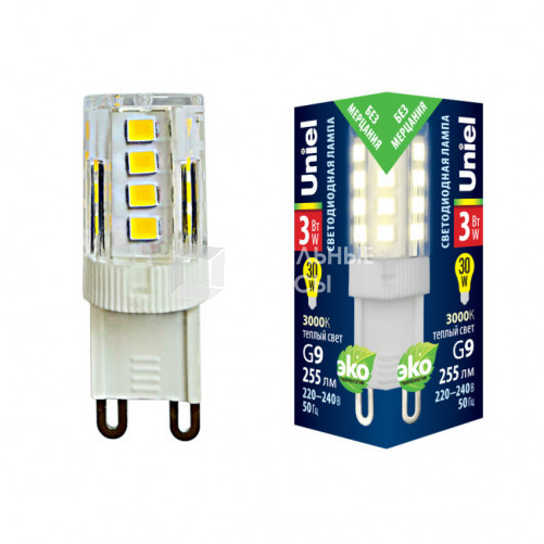 Лампа светодиодная LED-JCD-3W/3000K/G9/CL GLZ09TR LED, прозр 3000К | UL-00006746 | Uniel