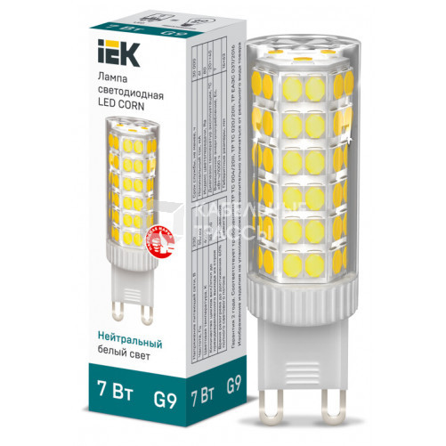 Лампа светодиодная CORN капсула 7Вт 230В 4000К керамика G9 IEK | LLE-CORN-7-230-40-G9 | IEK