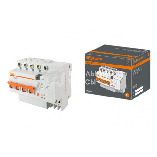 Выключатель автоматический дифференциального тока АД-4 4п 32А C 30мА тип AC (7 мод) | SQ0221-0008 | TDM