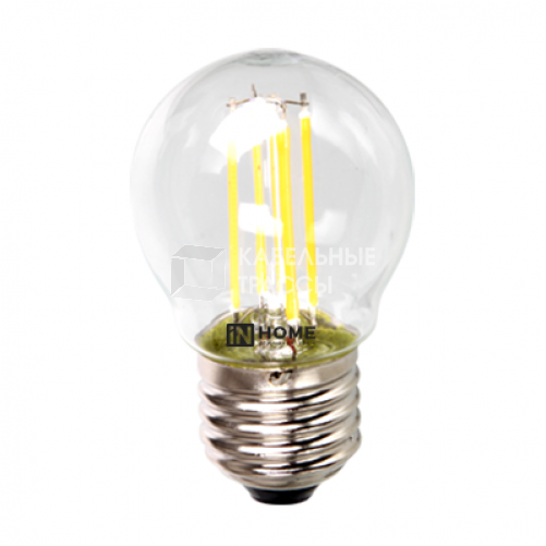 Лампа светодиодная LED-ШАР-deco 5Вт 230В Е27 4000К 450Лм прозр | 4690612007717 | IN HOME