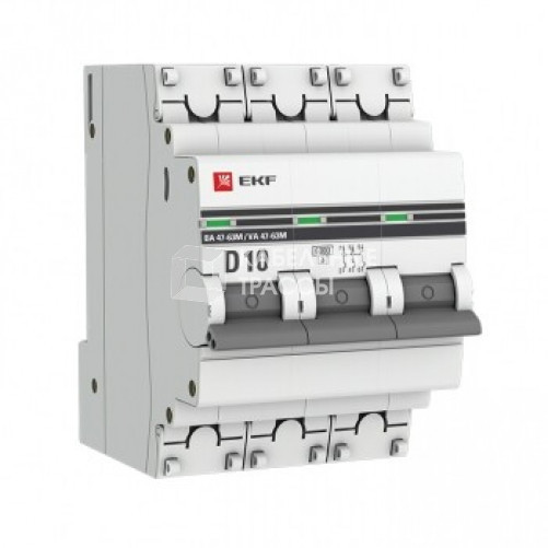 Выключатель автоматический трехполюсной 3P 10А (D) 6кА ВА 47-63M без теплового расцепителя EKF PROxima | mcb4763m-6-3-10D-pro | EKF
