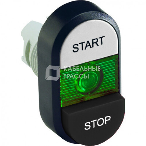 Кнопка двойная MPD19-11G (белая/черная-выступающая) зеленая линз а с текстом (START/STOP) | 1SFA611148R1102 | ABB