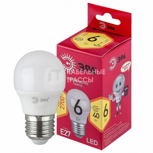 Лампа светодиодная RED LINE LED P45-6W-827-E27 R E27 / Е27 6Вт шар теплый белый свет | Б0049643 | ЭРА