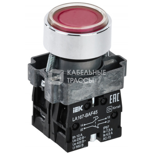 Кнопка LA167-BAF45 d=22мм 1з+1р красная | BBT20-BAF45-3-22-67-K04 | IEK