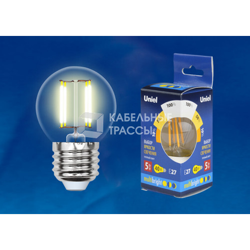 Лампа светодиодная LED-G45-5W/WW/E27/CL/MB GLM10TR LED. «шар», прозр Серия Multibright. 3000K 100-50-10 . | UL-00002370 | Uniel