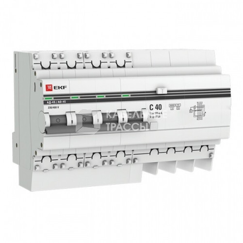 Выключатель автоматический дифференциального тока АД-4S 4п 40А C 100мА тип AC (8 мод.) PROxima (электронный,) | DA4-40-100S-pro | EKF
