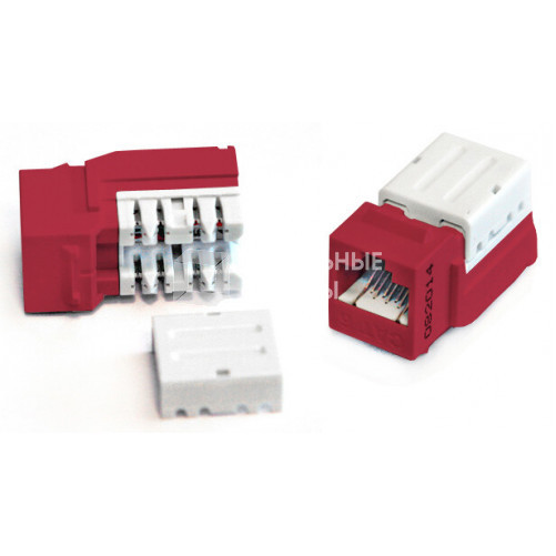 Вставка Keystone Jack KJNE-8P8C-C6-90-RD RJ-45(8P8C), категория 6, 110 IDC, заделка с помощью NE-TOOL, красная | 212412 | Hyperline