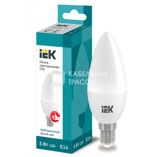 Лампа светодиодная LED 5Вт Е14 220В 4000К C35 свеча | LLE-C35-5-230-40-E14 | IEK