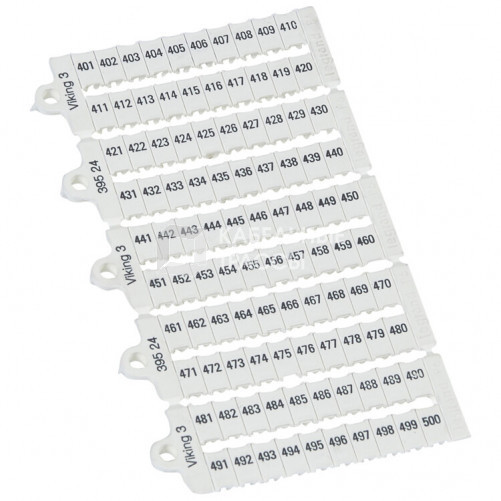 Листы с этикетками для клеммных блоков Viking 3 - горизонтальный формат - шаг 6 мм - цифры от 401 до 500 | 039524 | Legrand