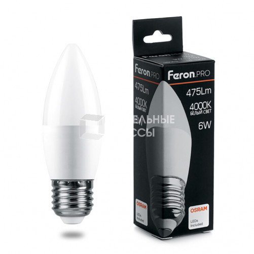 Лампа светодиодная .PRO LB-1306 Свеча E27 6W 4000K OSRAM LED | 38051 | Feron