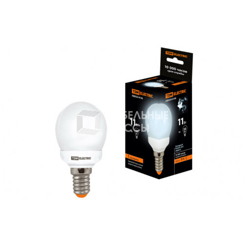 Лампа энергосберегающая КЛЛ 11Вт E14 840 шарообразная G45 | SQ0323-0156 | TDM