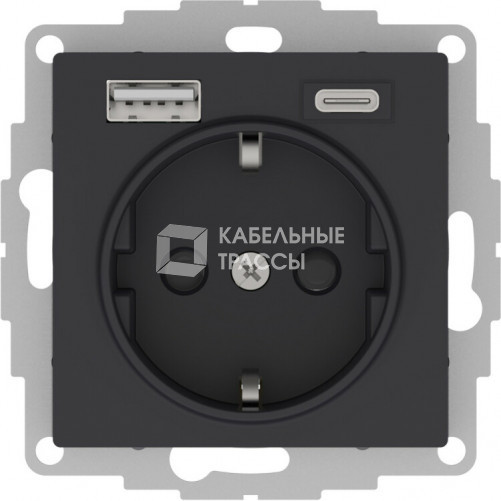 AtlasDesign Карбон Розетка 16А c 2 USB A+С механизм | ATN001032 | SE