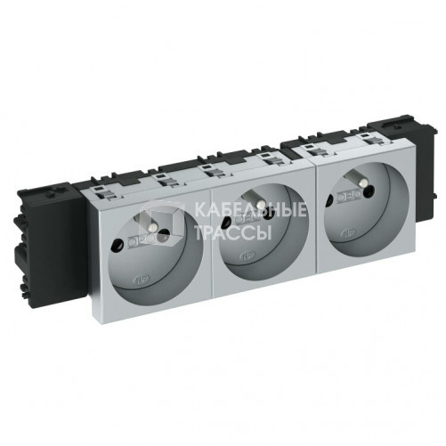 Розетка тройная 0° Modul45connect франц. стандарт, 250 В, 16A (серебристый) (STD-F0C AL3) | 6120582 | OBO Bettermann