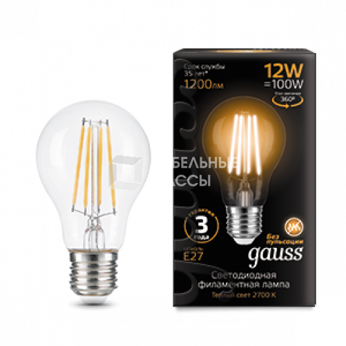 Лампа светодиодная Filament А60 12W 1200lm 2700К Е27 LED | 102902112 | Gauss