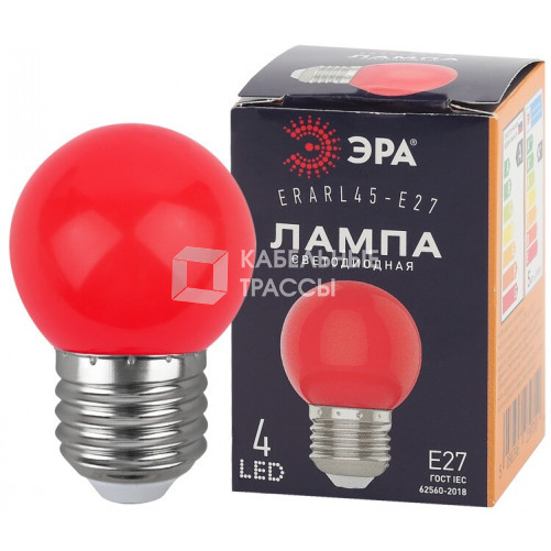 Лампы cветодиодные ERARL45-E27 LED Р45-1W-E27 (диод. шар, красн., 4SMD, 1W, E27, для белт-лайт) (10/100/6000) | Б0049575 | ЭРА