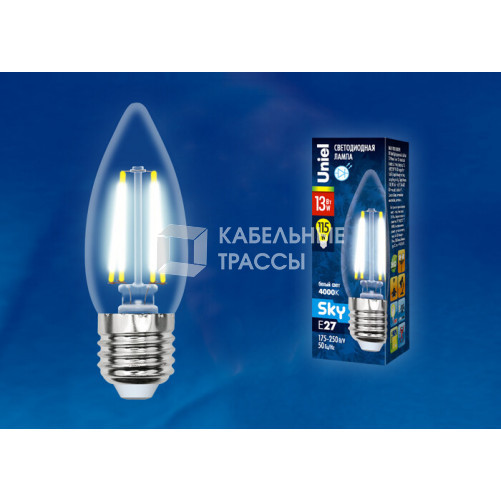 Лампа светодиодная LED-C35-13W/4000K/E27/CL PLS02WH LED. 