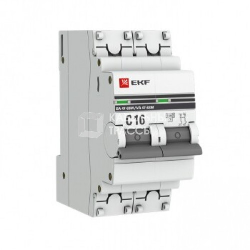 Выключатель автоматический двухполюсной 2P 16А (C) 6кА ВА 47-63M c электромагнитным расцепителем PROxima | mcb4763m-6-2-16C-pro | EKF