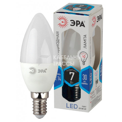 Лампа светодиодная LED 7Вт E14 220В 4000К smd B35 свеча | Б0020539 | ЭРА