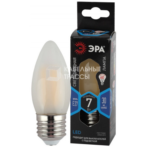 Лампа светодиодная F-LED B35-7W-840-E27 frost (филамент, свеча мат, 7Вт, нейтр, E27) | Б0046990 | ЭРА