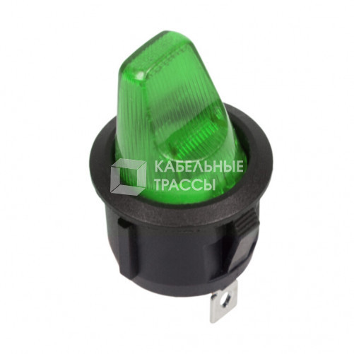 Выключатель клавишный круглый 12V 16А (3с) ON-OFF зеленый с подсветкой | 36-2593 | REXANT