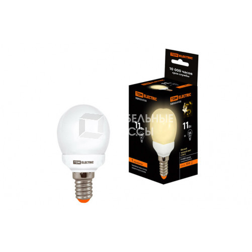 Лампа энергосберегающая КЛЛ 11Вт E14 827 шарообразная G45 | SQ0323-0155 | TDM