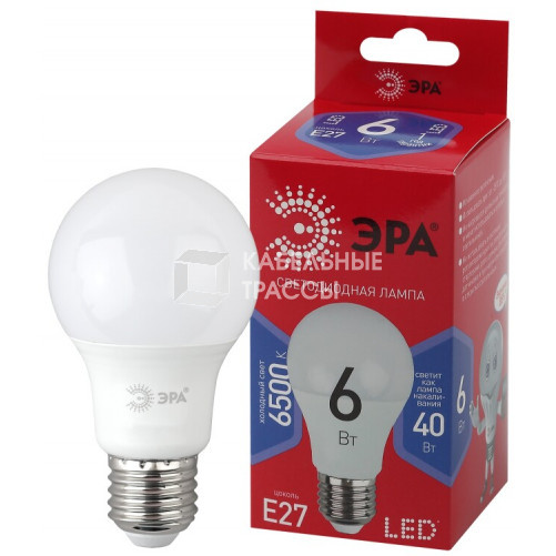 Лампа светодиодная ЭКО LED A60-6W-865-E27 R (диод, груша, 6Вт, хол, E27) | Б0048501 | ЭРА