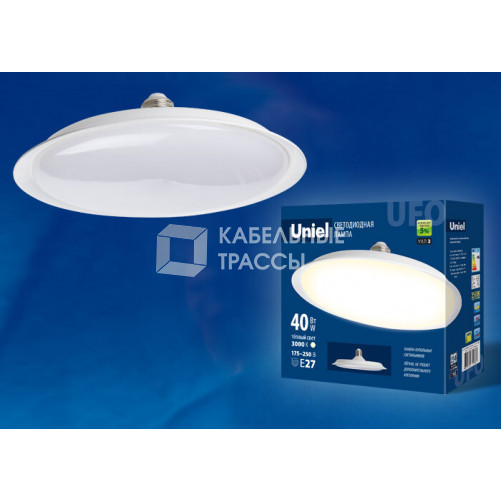 Лампа светодиодная LED-U220-40W/3000K/E27/FR PLU01WH LED мощная. «UFO», мат.. 3000К | UL-00004573 | Uniel