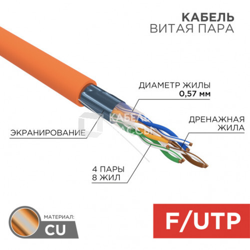 Кабель FTP 4PR 23AWG CAT6 305м ZH нг(А)-HF | 01-0151 | REXANT