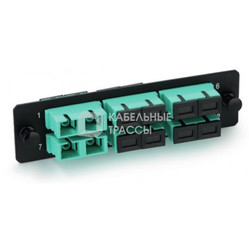 Панель FO-FPM-W120H32-12LC-AQ для FO-19BX с 12 LC адаптерами, 12 волокон, многомод OM3/OM4, 120x32 мм, адаптеры цвета аква (aqua) | 47885 | Hyperline