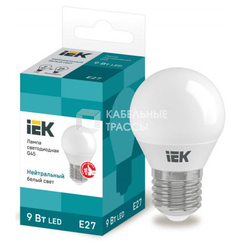 Лампа светодиодная LED 9Вт 230В 4000К E27 шар | LLE-G45-9-230-40-E27 | IEK
