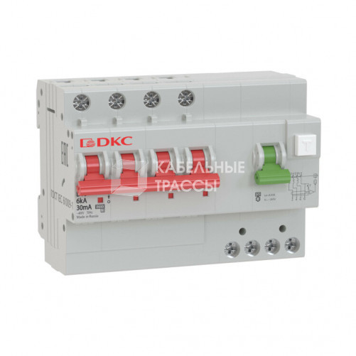Выключатель автоматический дифференциального тока АВДТ с защитой от сверхтоков YON MDV63-43C10-A (4п, 100mA) 6kA | MDV63-43C10-A | DKC
