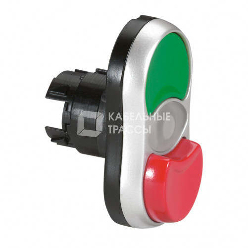 Головка с двойными кнопками ? 22,3 - Osmoz - с подсветкой - потайной/выступающий толкатель - зеленый/красный - IP 66 | 024073 | Legrand