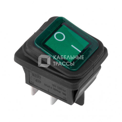 Выключатель клавишный 250V 15А (4с) ON-OFF зеленый с подсветкой ВЛАГОЗАЩИТА | 36-2362 | REXANT