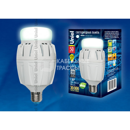 Лампа светодиодная LED-M88-50W/NW/E27/FR ALV01WH LED мощная с мат. рассеивателем. Материал корпуса алюминий. 4000К. Серия Venturo. . | 08979 | Uniel