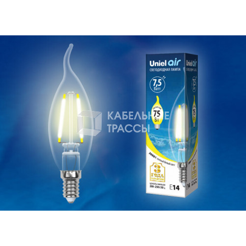 Лампа светодиодная LED-CW35-7,5W/WW/E14/CL GLA01TR LED. 