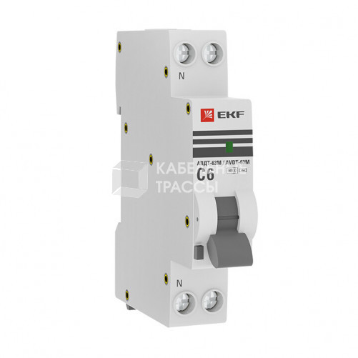 Выключатель автоматический дифференциального тока АВДТ-63М 6А/10мА (1 мод. характеристикаC, электронный, тип AС) 6кА EKF PROxima | DA63M-6-10 | EKF