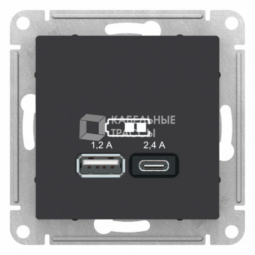 ATLASDESIGN Карбон USB РОЗЕТКА A+С, 5В/2,4А, 2х5В/1,2 А, механизм | ATN001039 | SE