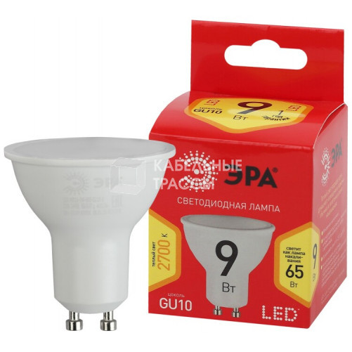 Лампа светодиодная ЭКО ECO LED MR16-9W-827-GU10 GU10 9Вт софит теплый белый свет | Б0044088 | ЭРА