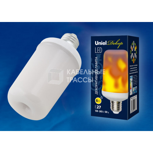 Лампа светодиодная LED-L60-6W/FLAME/E27/FR PLD01WH LED декоративная с типом свечения «эффект пламени». «цилиндр», мат. . | UL-00003360 | Uniel