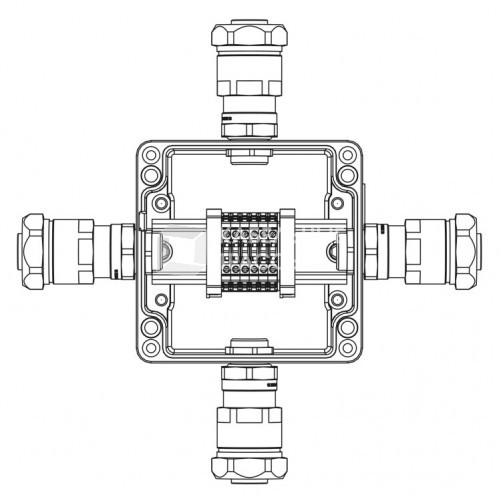 Коробка клеммная Ex из алюминия: 1Ex e IIC Т5 Gb / Ex tb IIIB T95°C DbIP66; Клеммы 2,5 кв.мм. -6 шт.: A-B-C-D: ввод D8-13мм под небронир-ный кабель