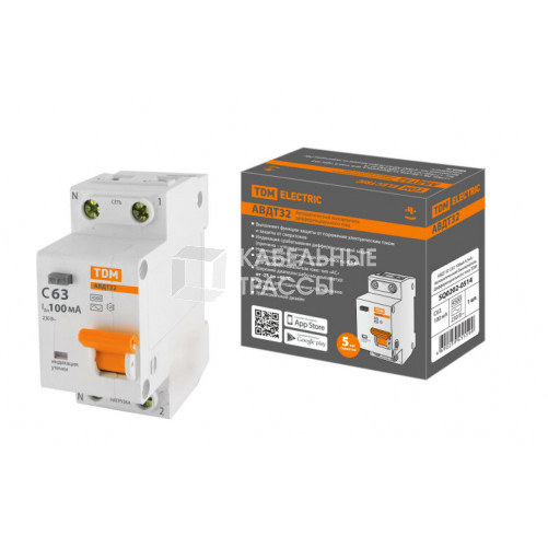 Выключатель автоматический дифференциального тока АВДТ 32 1п+N 63А C 100мА тип АС 4,5кА | SQ0202-0514 | TDM